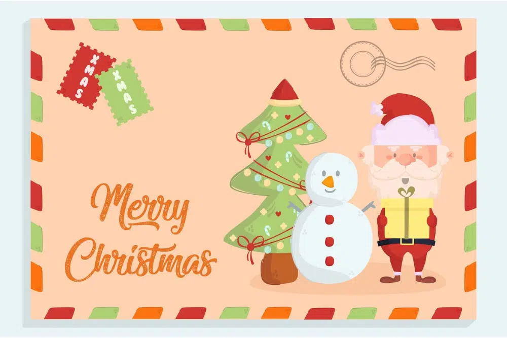 Template Kartu Pos Kreatif untuk Musim Liburan: Merry Christmas Vintage Retro Style Postcard