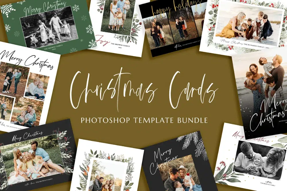 Kreative Postkartenvorlagen für die Weihnachtszeit: Photoshop-Bundle für Weihnachtskarten