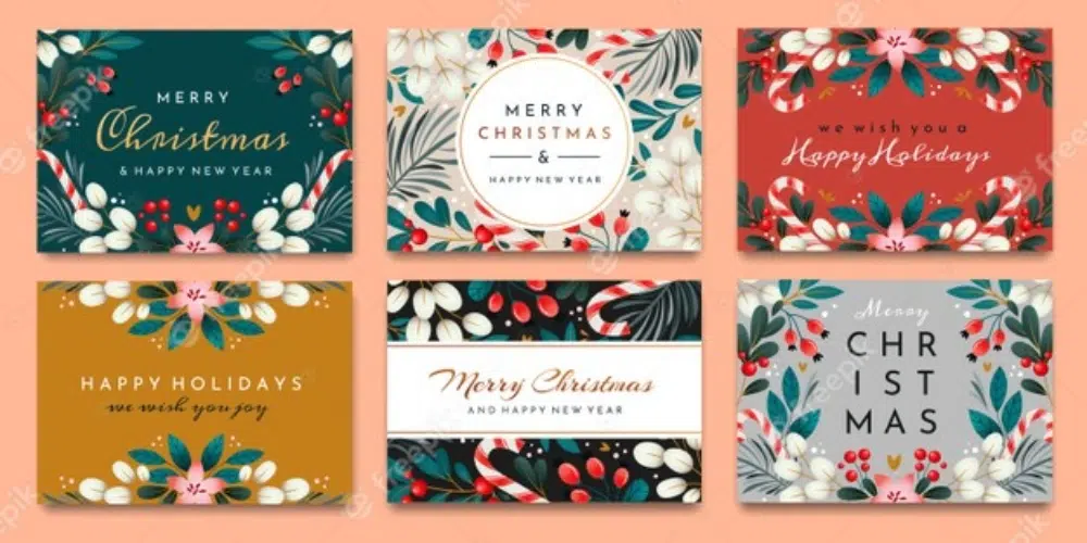 Plantillas de postales creativas para la temporada navideña: un conjunto de tarjetas con saludos navideños