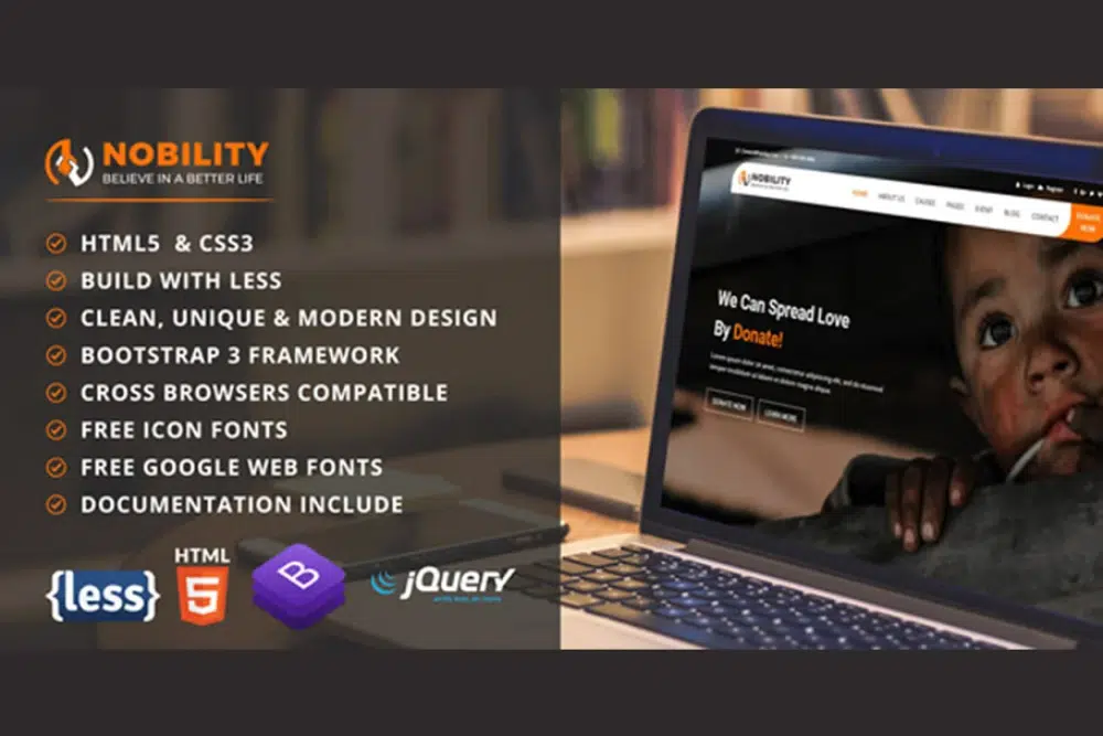 ธีม HTML ที่เป็นประโยชน์สำหรับกิจกรรมการกุศล: Nobility - เทมเพลต HTML การกุศล