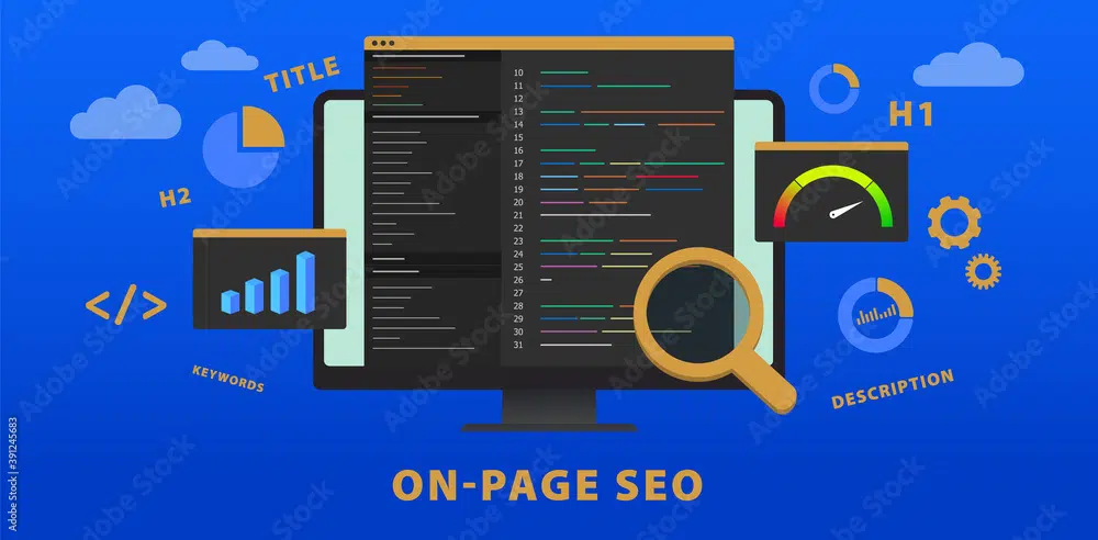 2. In che modo SEO e contenuti di qualità migliorano il coinvolgimento degli utenti. Descrizione dell'immagine stock di Adobe: Concetto di banner vettoriale del sito Web SEO (ottimizzazione per i motori di ricerca) on-page.