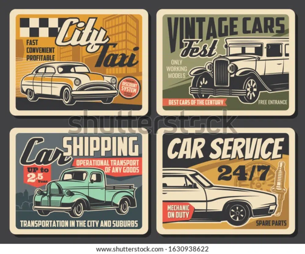 20 vectores retro y antiguos gratuitos: carteles de vectores retro de servicios de automóviles antiguos gratuitos