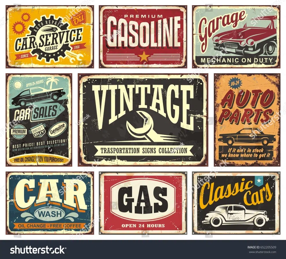 20 vetores retrô e vintage gratuitos: coleção de placas de transporte vintage de serviços de carro