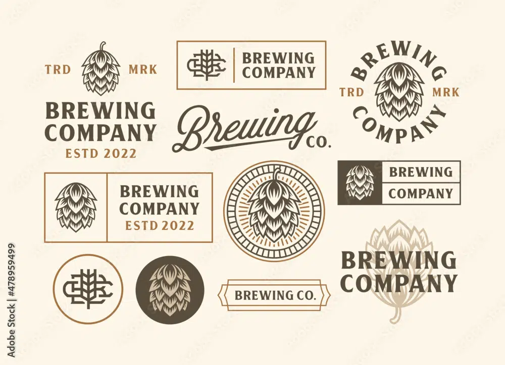 20 vectores retro y vintage gratuitos: conjunto vintage de etiquetas de cono de lúpulo de Brewing Company Ilustración