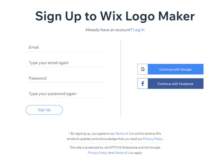 Wix Logo Maker Samouczek krok po kroku: Strona rejestracji