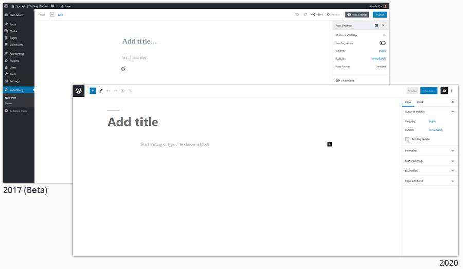 WordPress Gutenberg Editor ในปี 2017 และ 2020