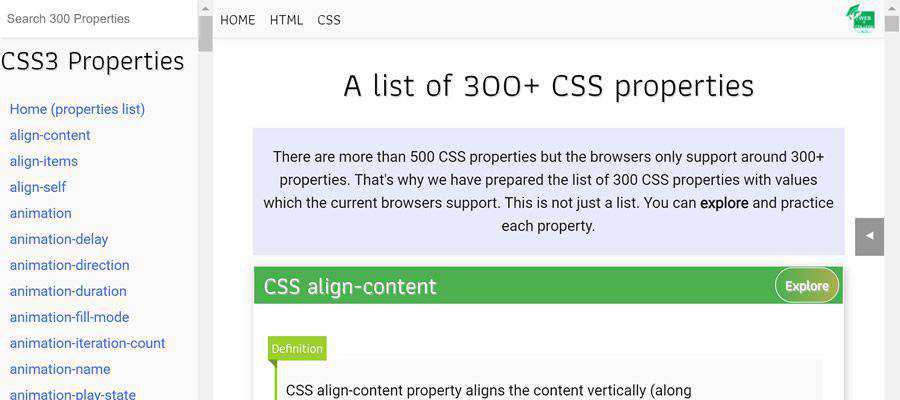 Exemple tiré d'une liste de plus de 300 propriétés CSS