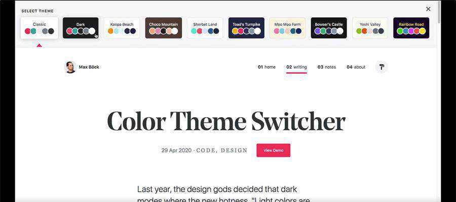 ตัวอย่างจาก Color Theme Switcher