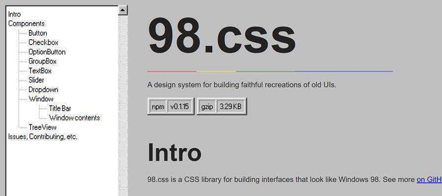 ตัวอย่างจาก 98.css