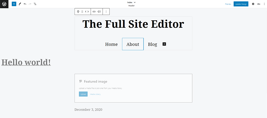 WordPress 内の Web サイト テンプレートの編集。