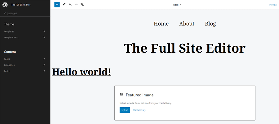 WordPress サイトエディターのサイドバー。