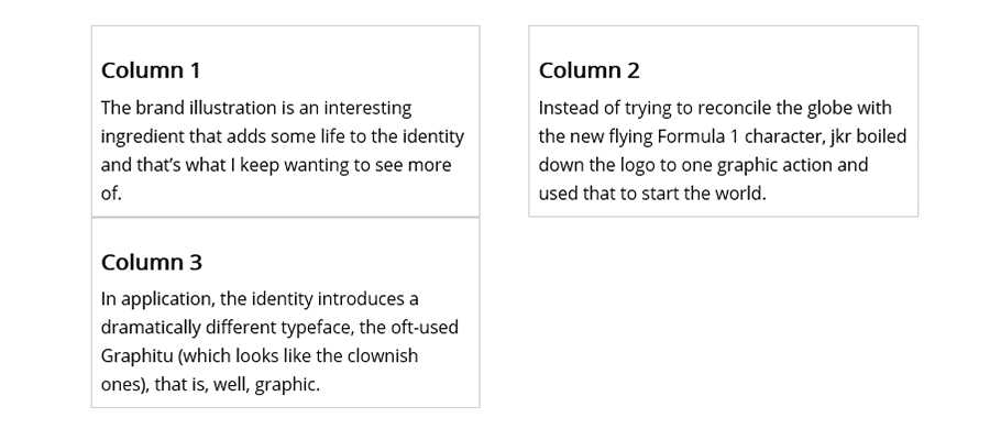 3 列目の CSS レイアウトで、3 列目が新しい行にプッシュされます。