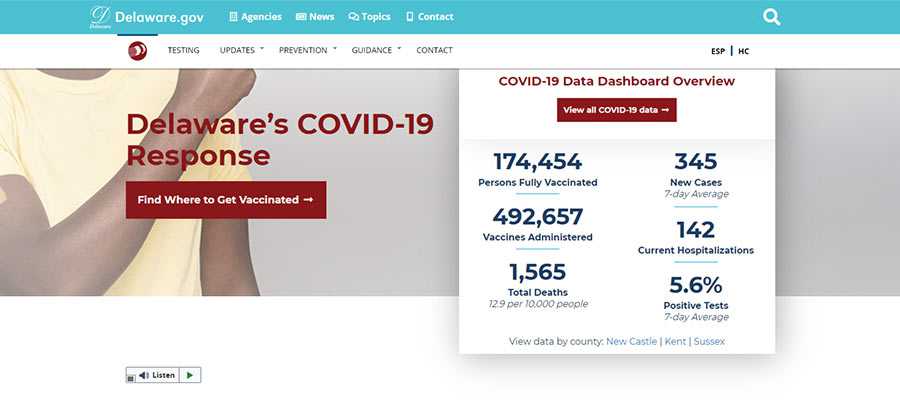 الصفحة الرئيسية للاستجابة لـ COVID-19 في ولاية ديلاوير