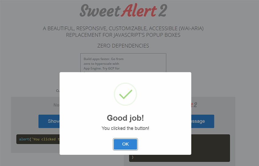 البرنامج المساعد sweetalert2