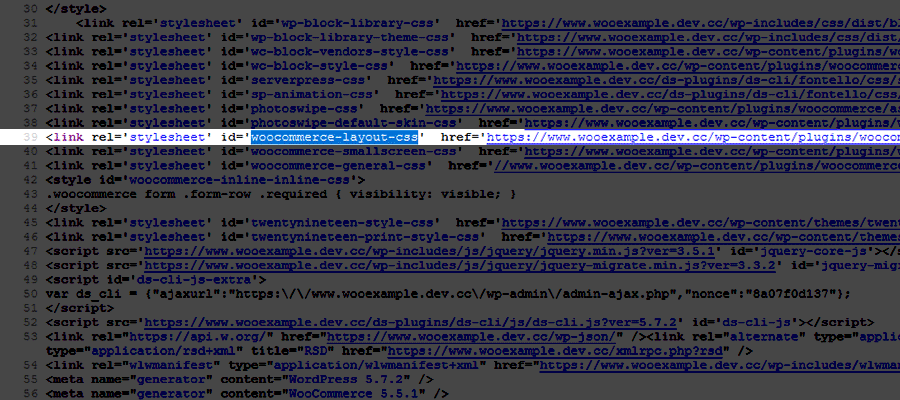 Se encuentra una ID de hoja de estilo de WooCommerce en el código fuente.