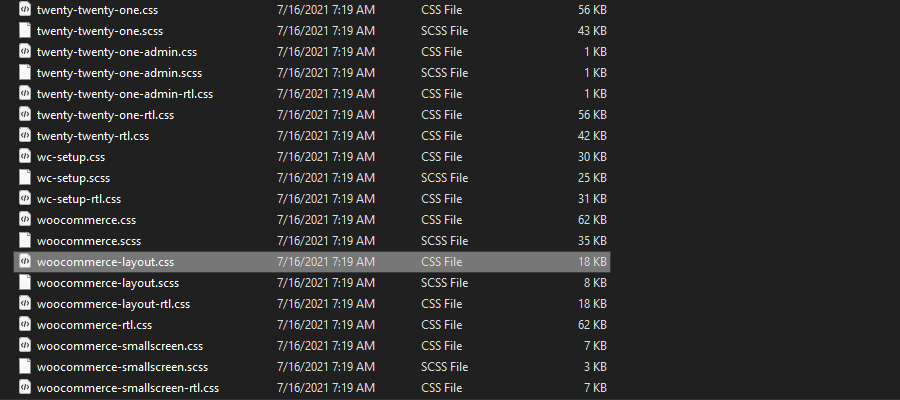 Lembar gaya WooCommerce, terletak di struktur folder plugin.