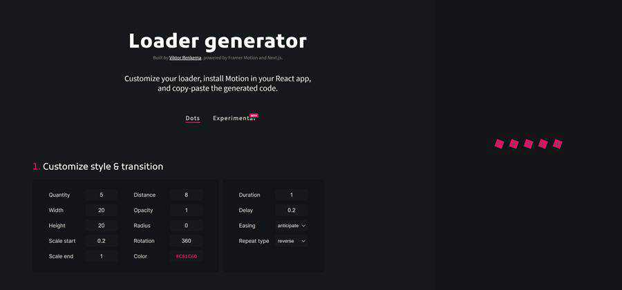 Loader Generator bereaksi alat berbasis web css contoh desain web gratis