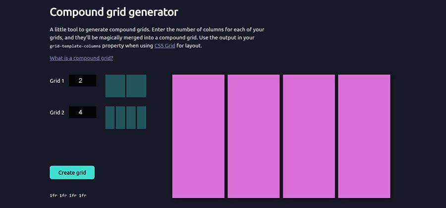 css Compound Grid Generator web tabanlı araç ücretsiz web tasarım örneği