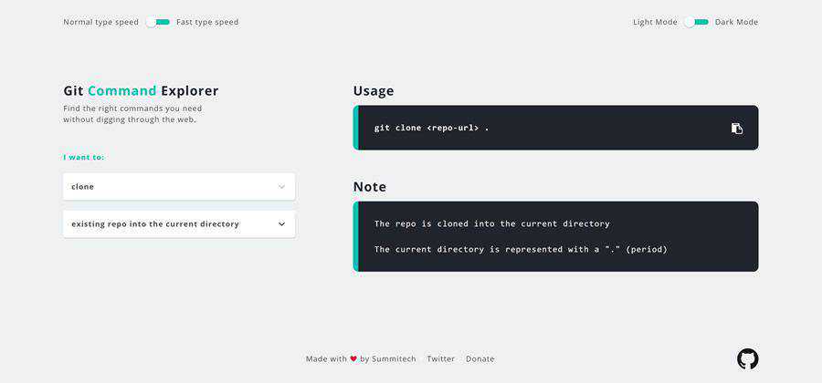 ตัวอย่างการออกแบบเว็บฟรี Git Command Explorer เครื่องมือบนเว็บ