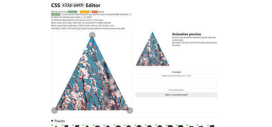 CSS clip-path Editor เครื่องมือบนเว็บ ตัวอย่างการออกแบบเว็บฟรี