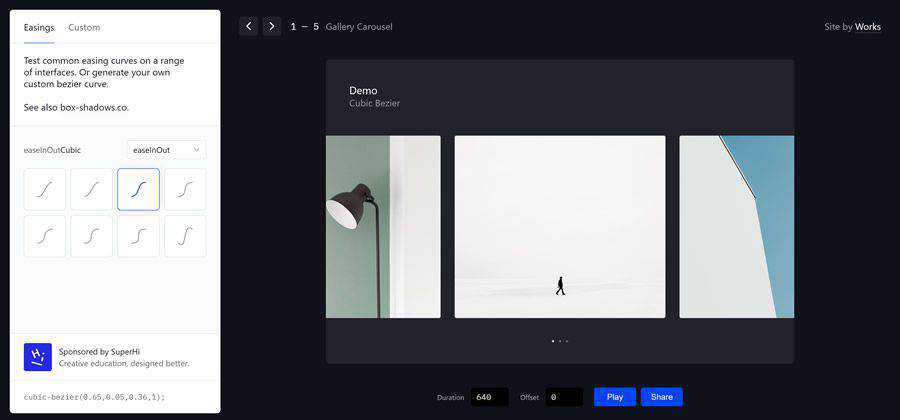 Easings Cubic Bezier ตัวอย่างการออกแบบเว็บฟรีของ Curves ที่ค่อยๆ ใช้งานบนเว็บ
