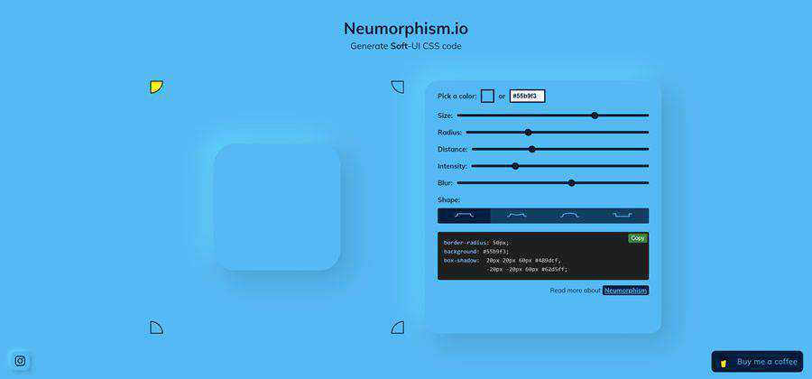 Neumorphism css webbasiertes Tool kostenloses Webdesign-Beispiel