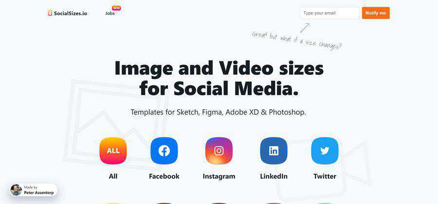 SocialSizes ukuran gambar dan video media sosial alat berbasis web contoh desain web gratis