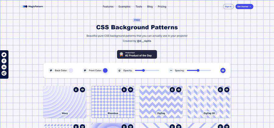 CSS Background Patterns ferramenta baseada na web exemplo de web design gratuito