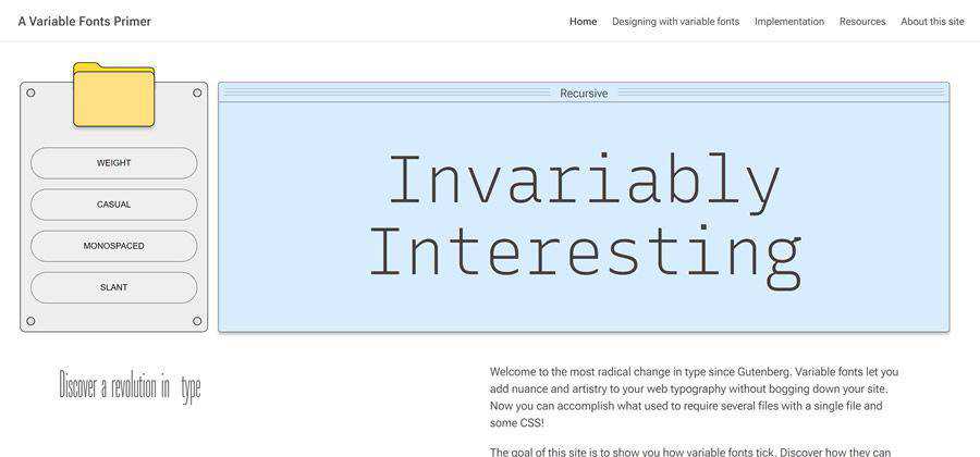 Contoh desain web gratis alat Variable Fonts Primer berbasis web