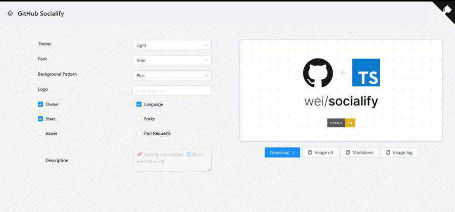 GitHub Socialify web tabanlı araç ücretsiz web tasarım örneği