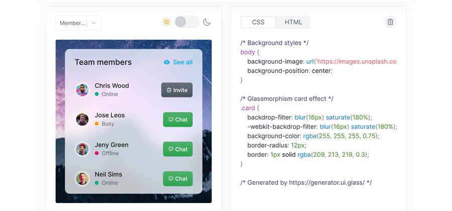 Gerador CSS Glassmorphism