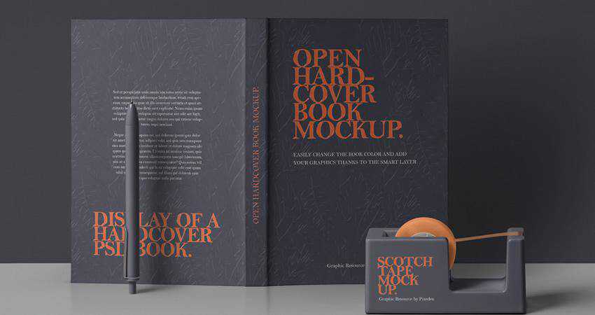 PSD Gratis Buka Buku Hardcover Mockup Photoshop PSD