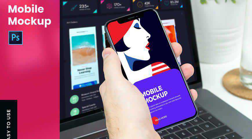 Mobile & Hand Photoshop PSD Mockup-Vorlage