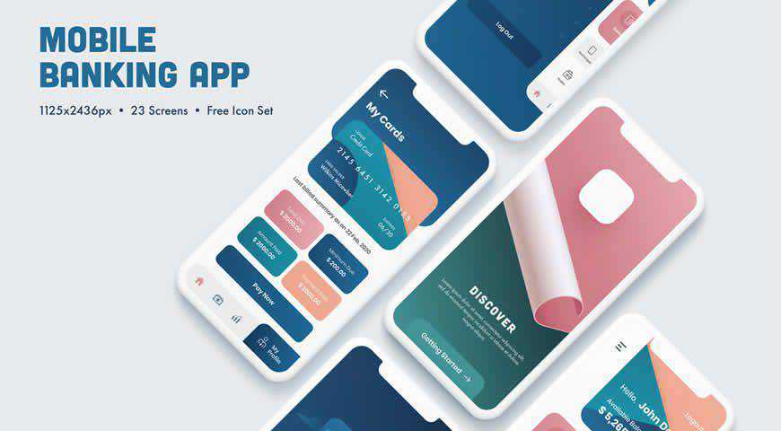 Roz și albastru Gradient Mobile UI Layout Photoshop PSD Mockup Template