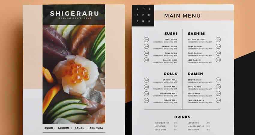 Modèle de menu de restaurant Photoshop PSD AI EPS