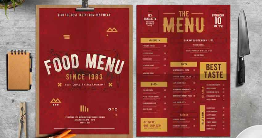 Menu alimentaire rustique Photoshop PSD AI