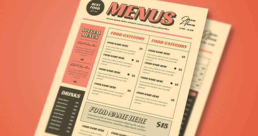 Modèles de menu rétro Photoshop PSD AI