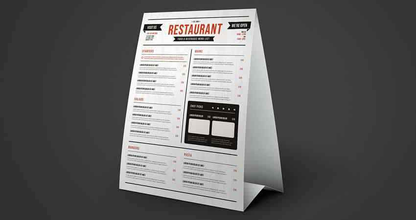 Modèle de maquette de menu de tente de table de restaurant Photoshop PSD