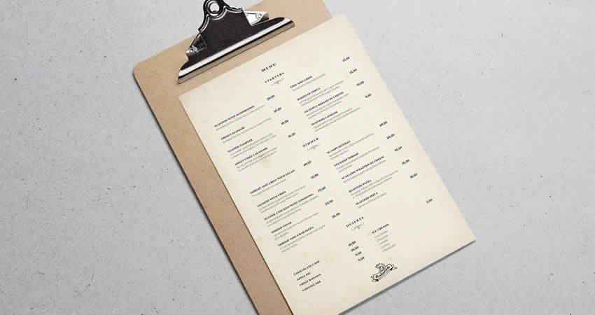 Modèle de menu de restaurant minimal Photoshop PSD AI