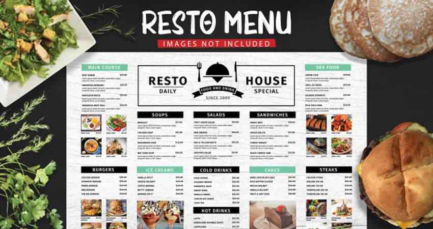 Modèle de menu de restaurant de typographie Photoshop PSD