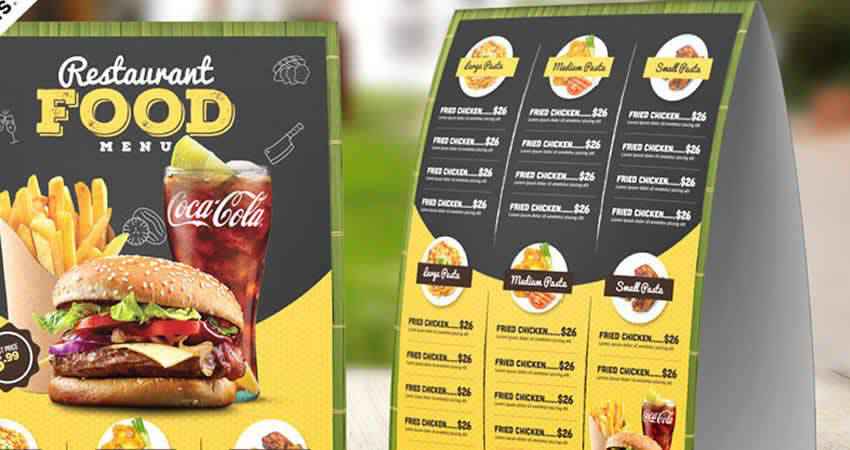 Modèle de menu alimentaire de tente de table de restaurant Photoshop PSD