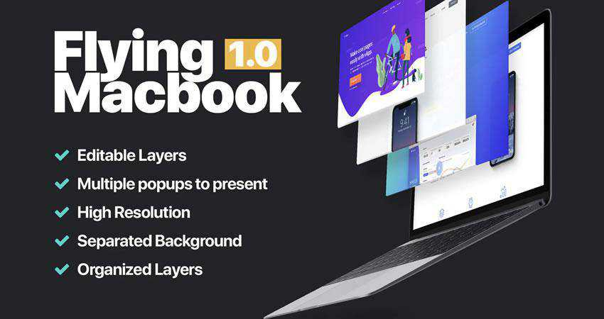 MacBook Mockup 1.0 เทมเพลต macbook จำลองฟรี psd photoshop