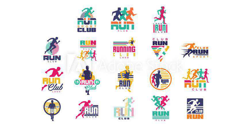 Modelos de logotipo de clube de atletismo de corrida trabalho de fitness esportivo