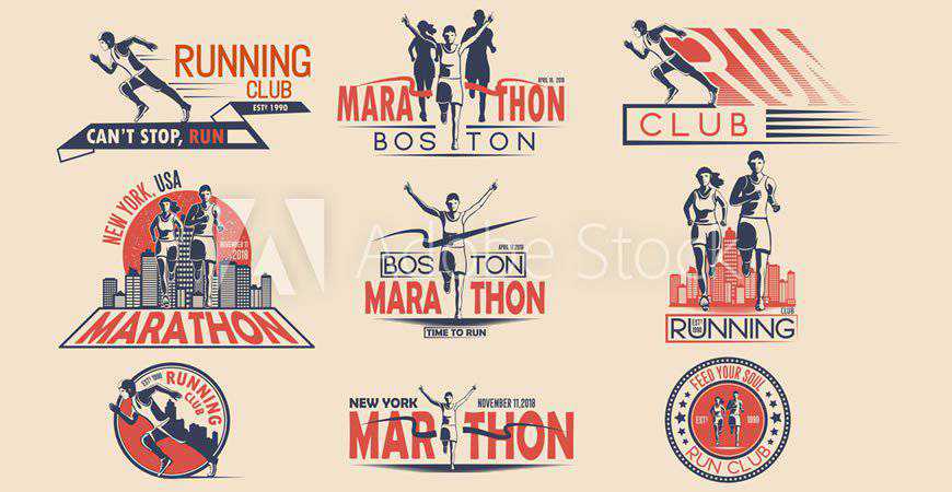 Modelos de logotipo de maratona de corrida trabalho de fitness esportivo