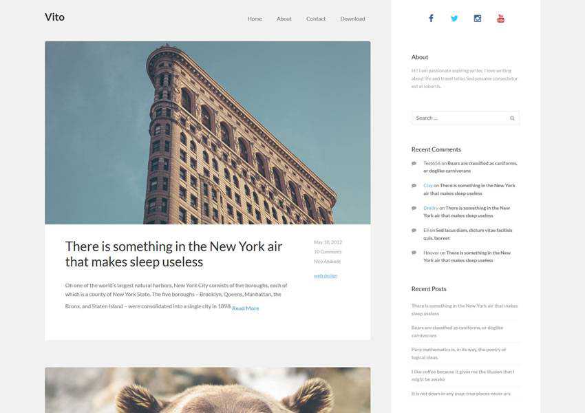 vito clean tema wordpress gratuito wp blog reattivo design minimale minimalista leggero