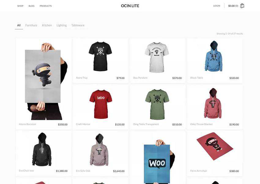 Ocin Lite WooCommerce tema wordpress gratuito wp blog reattivo design minimale minimalista leggero