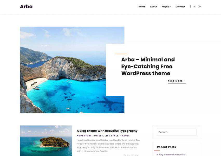 arba free wordpress theme wp responsive blog design minimal minimalist ușor