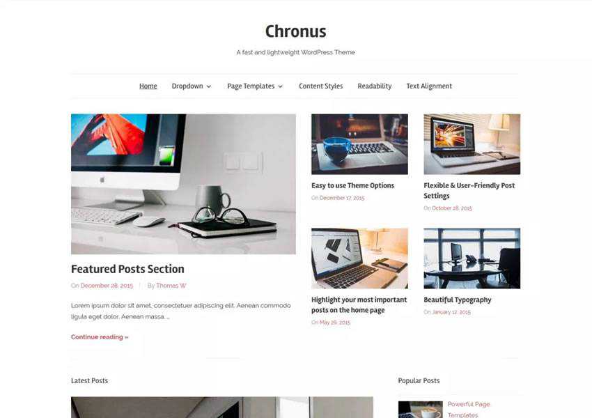 chronus ücretsiz wordpress teması wp duyarlı blog minimal tasarım minimalist hafif