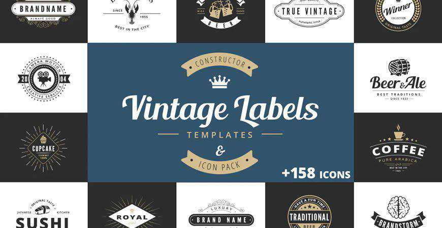 Modèle de kit de création de logo Vintage Labels