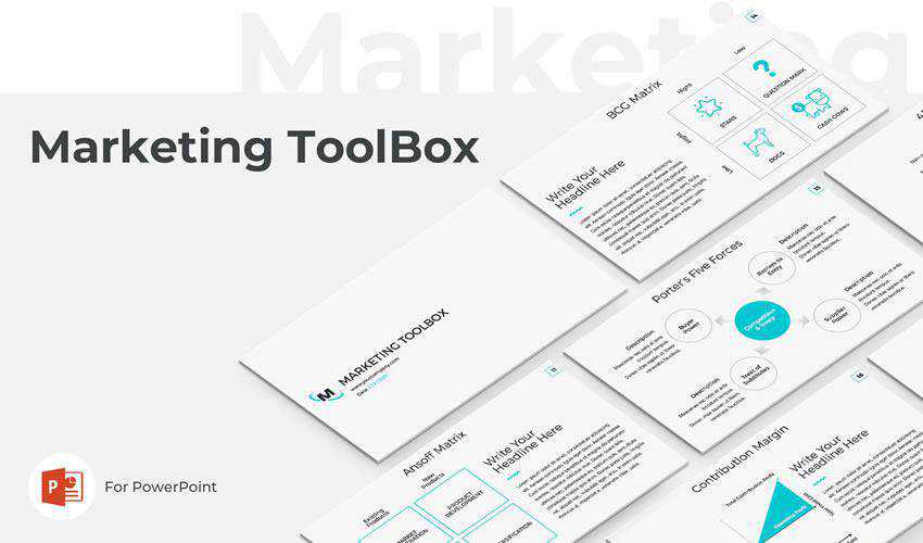 Modèle de présentation commerciale powerpoint de la boîte à outils marketing